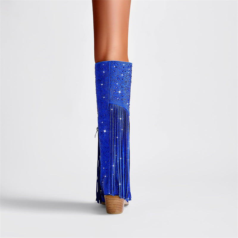 Rhinestone Long Fringe Boots