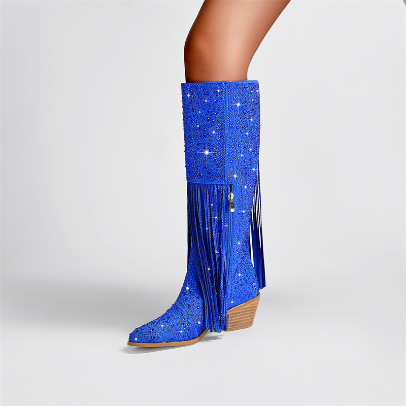 Rhinestone Long Fringe Boots