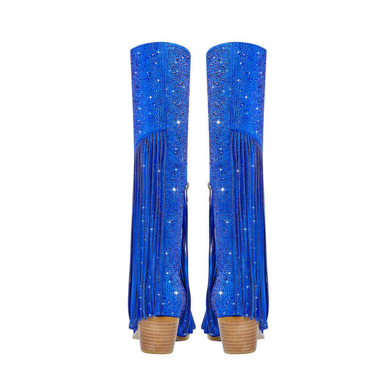Rhinestone Long Fringe Boots