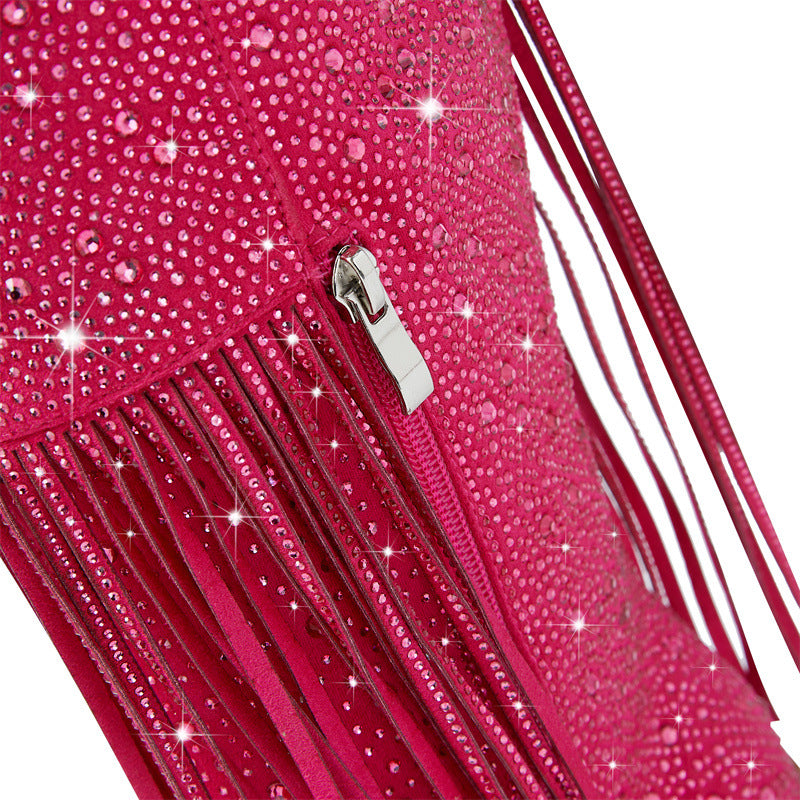 Rhinestone Long Fringe Boots