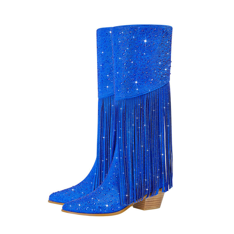 Rhinestone Long Fringe Boots