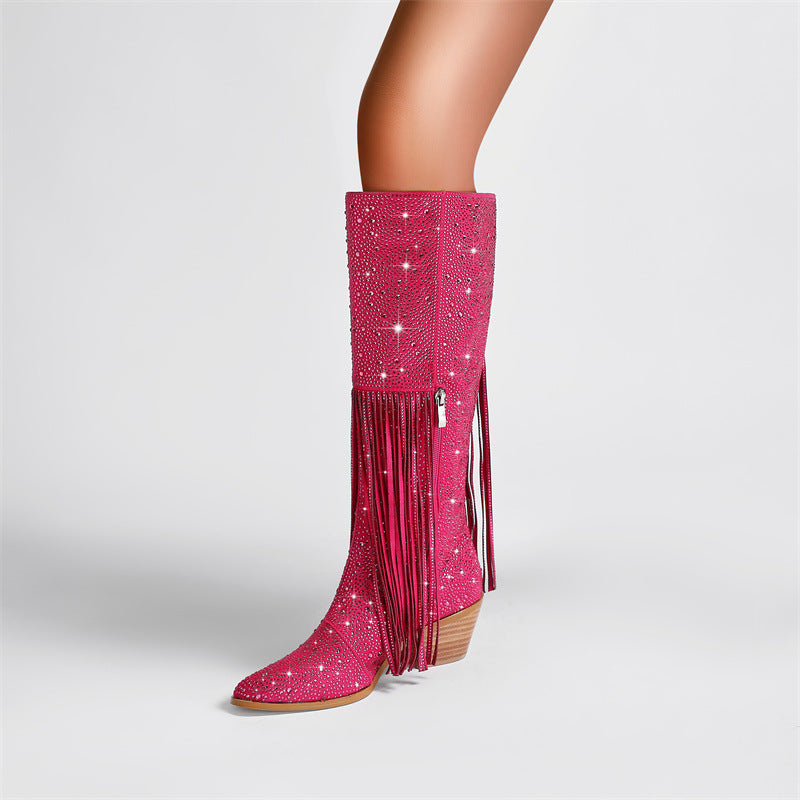 Rhinestone Long Fringe Boots