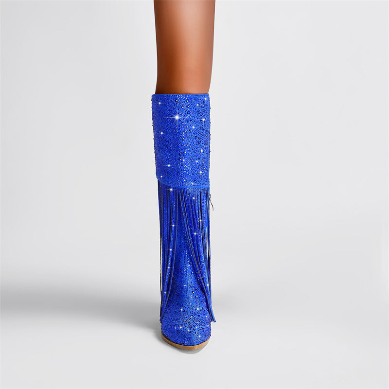 Rhinestone Long Fringe Boots