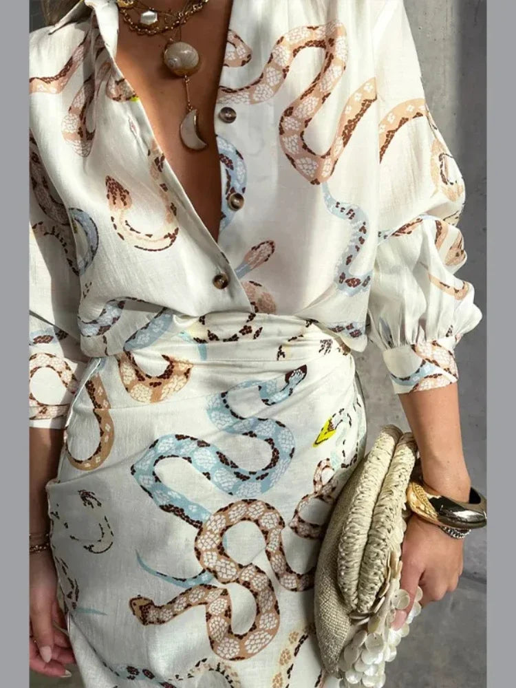 Print Shirt and Skirt Long Set3