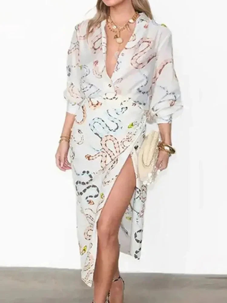Print Shirt and Skirt Long Set4