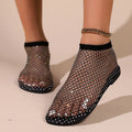 Round Toe Flat Sandals with Crystal Detail