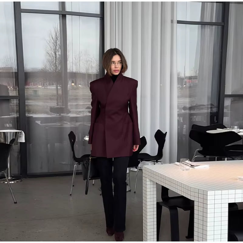 Elegant Waisted V-Neck Coat