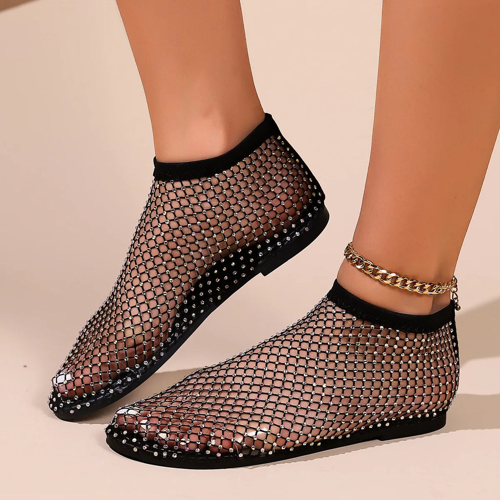 Round Toe Flat Sandals with Crystal Detail