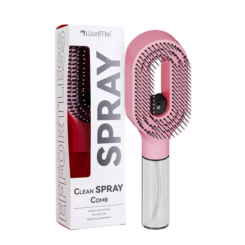 pink-Hairless Color 2-in-1 Spray Hair Brush Comb for Detangling & Massage