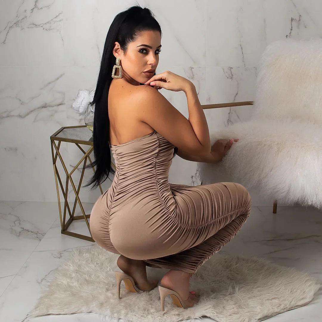 Pleated Henley Halter Dress