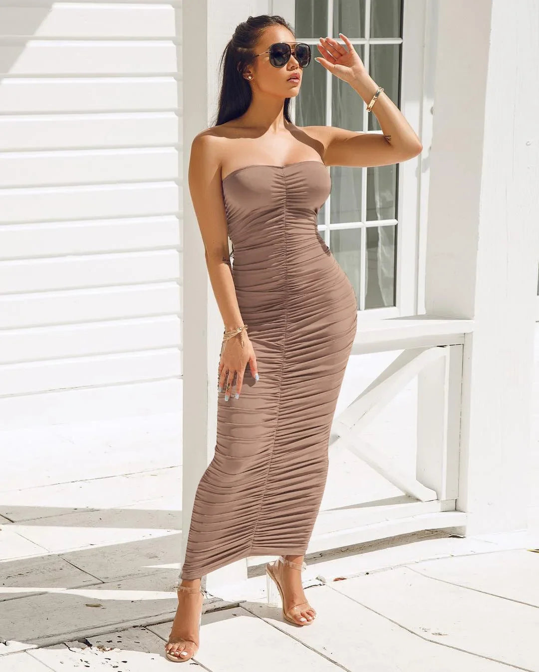 Pleated Henley Halter Dress