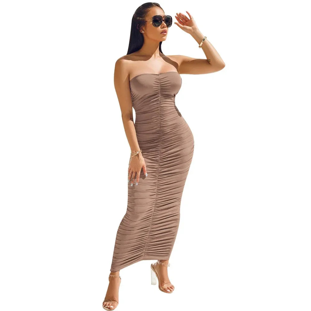 Pleated Henley Halter Dress