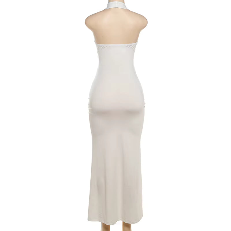 Sleeveless Halter Neck Pleated Backless Dress