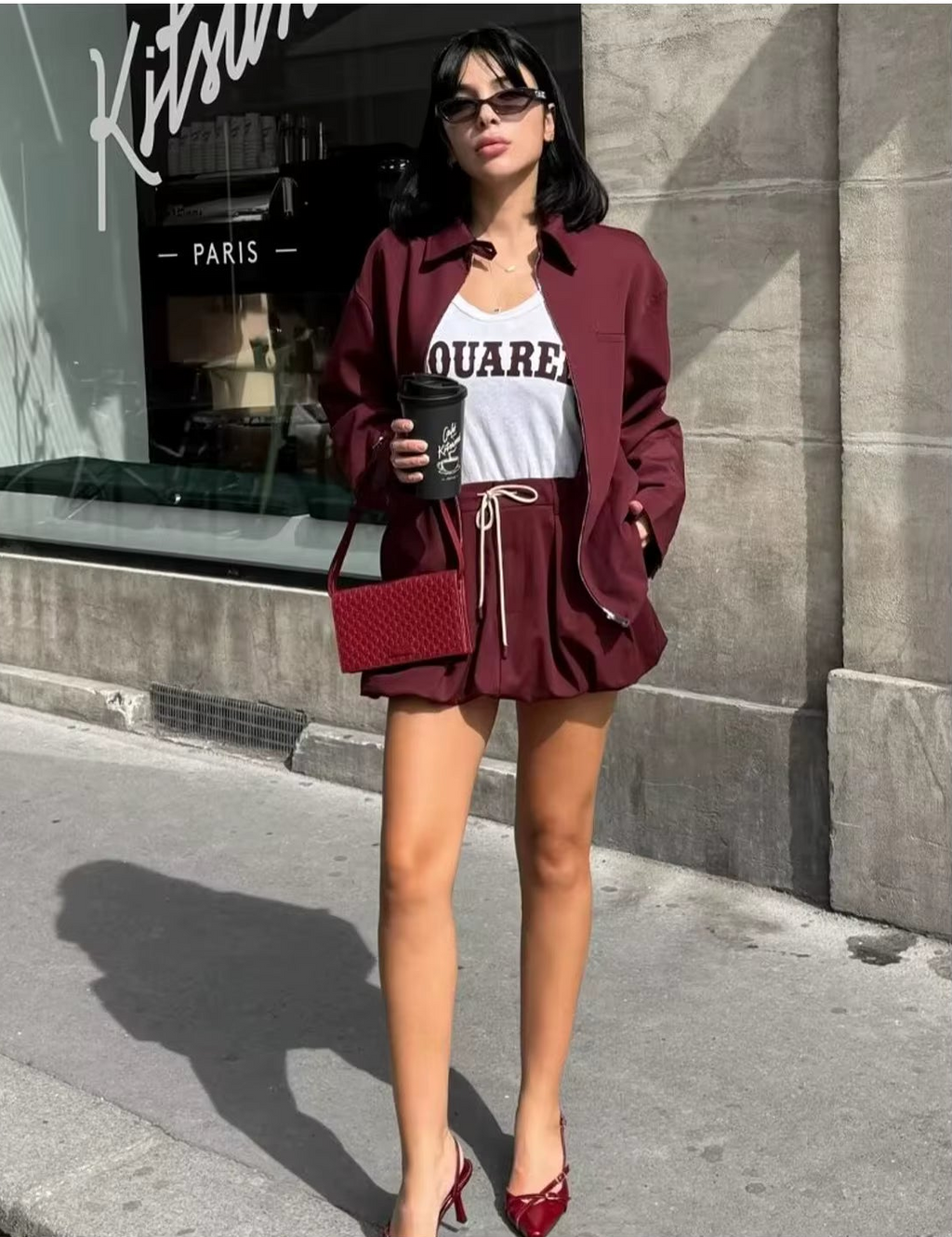 Zipper Pocket Jacket Lantern Mini Skirt Set