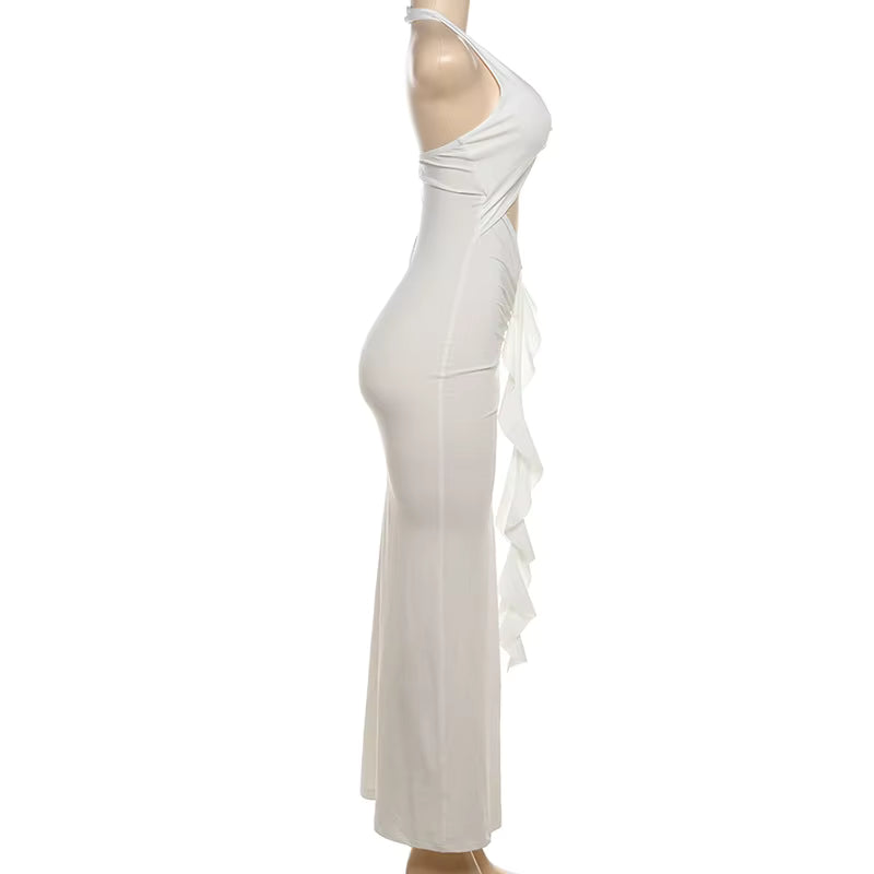 Sleeveless Halter Neck Pleated Backless Dress