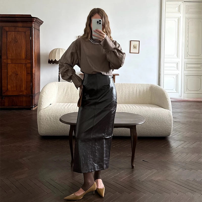 Jacket Skirt Sets Low Waist Solid Long Skirt