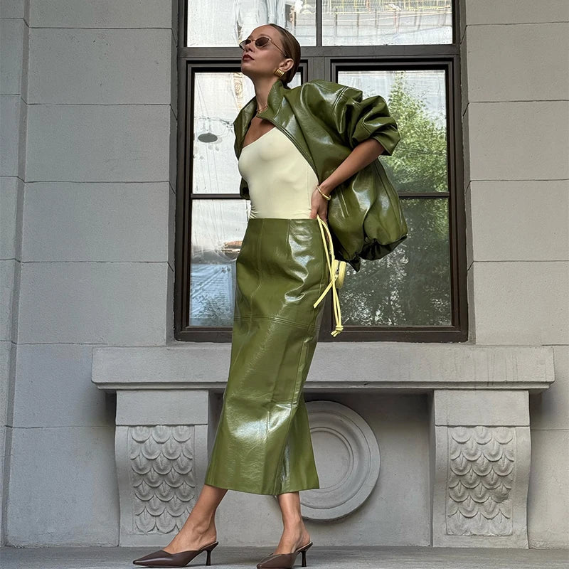 Jacket Skirt Sets Low Waist Solid Long Skirt