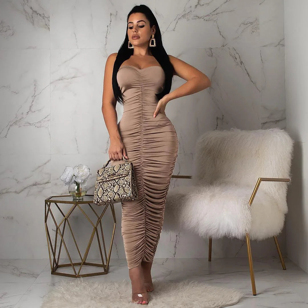 Pleated Henley Halter Dress