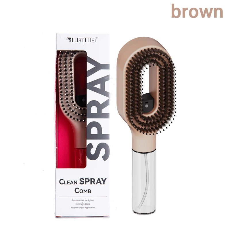 Khaki Color 2-in-1 Spray Hair Brush Comb for Detangling & Massage