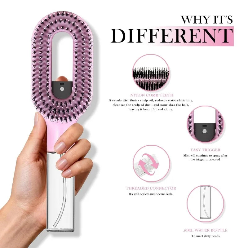 2-in-1 Spray Hair Brush Comb for Detangling & Massage