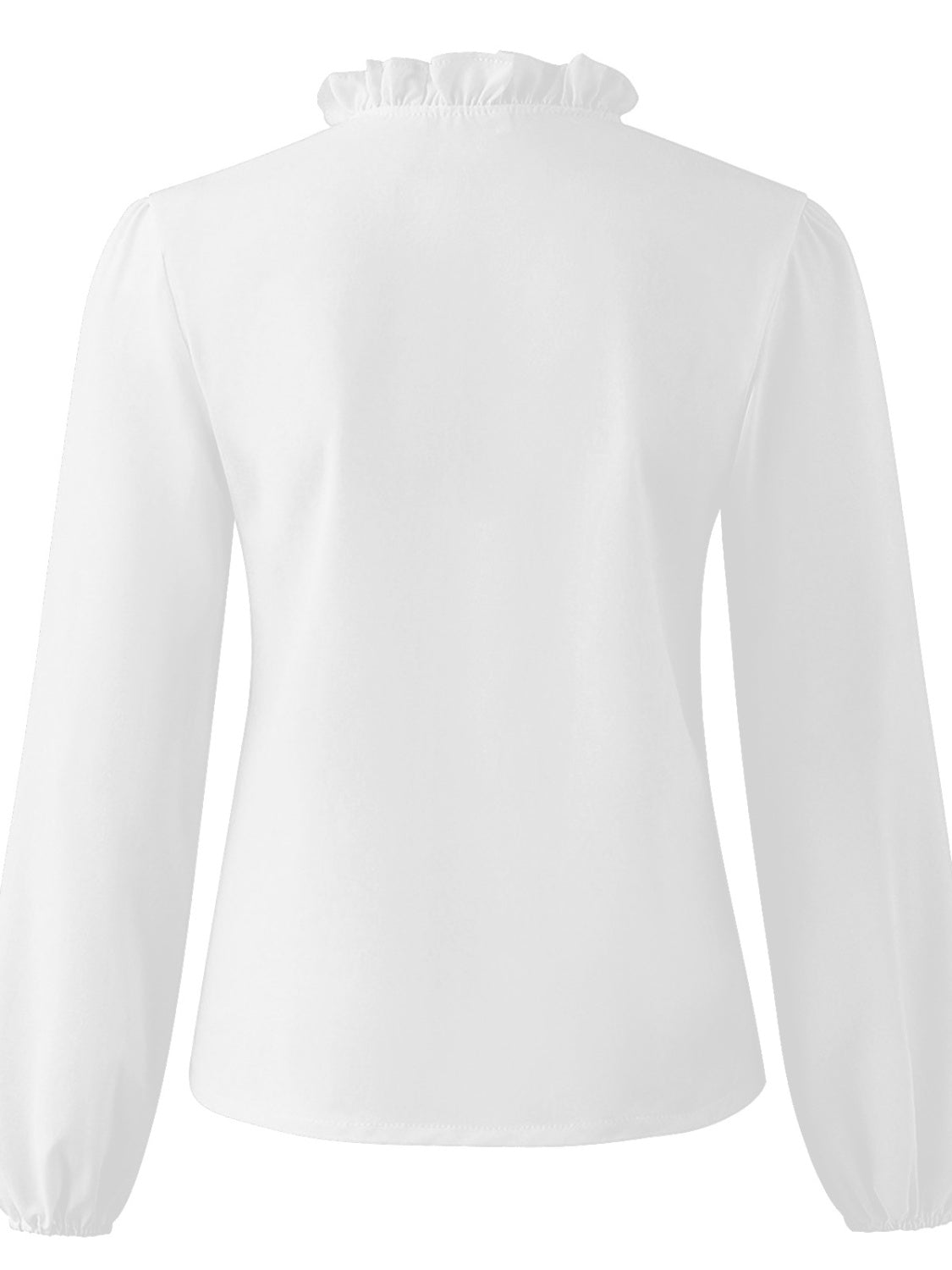 Full size ruffled V-neck long sleeve blouse by BELLA BLA, featuring a flowy design with ruffles and a V-neck collar.
