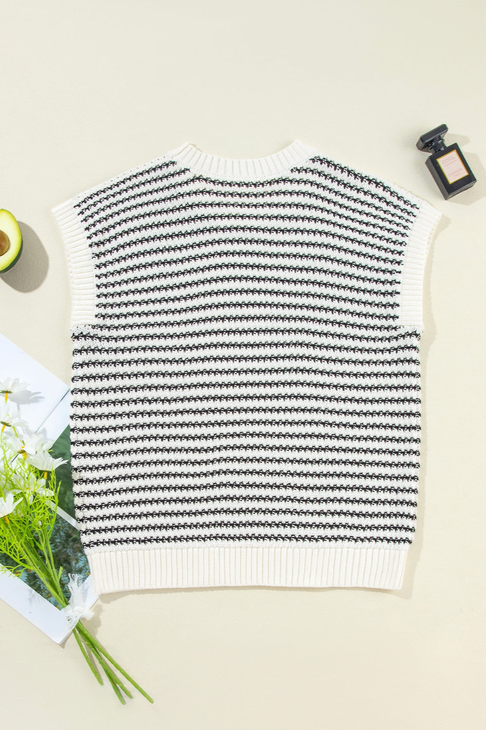BELLA trendsi striped round neck sweater vest with bold horizontal stripes, lightweight knit, and classic fit.