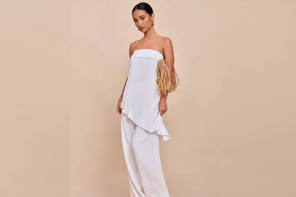 Asymmetrical Hem Tube Top and Pant Set