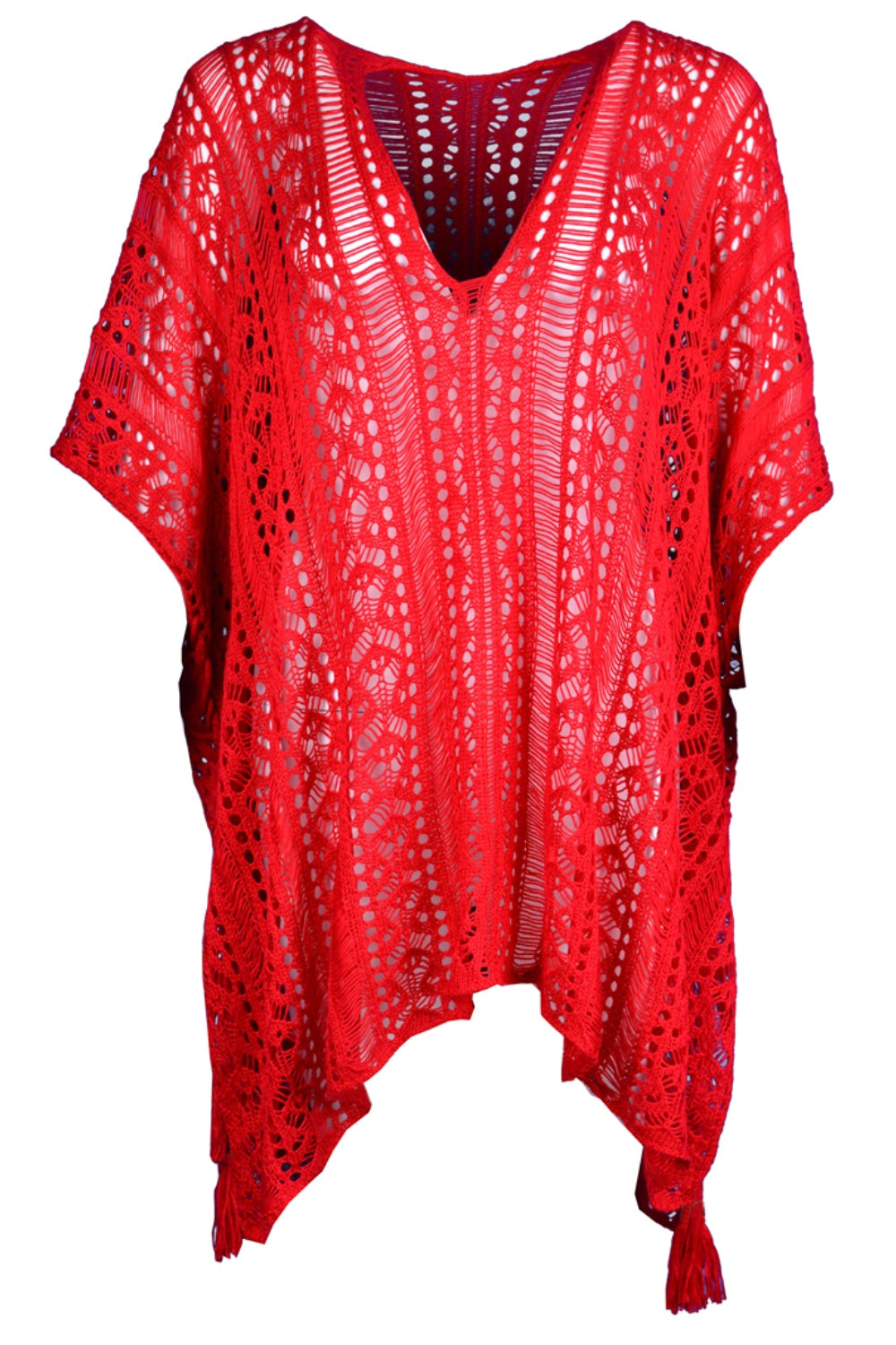BELLA Trendsi cutout V-neck cover-up with tassel details, lightweight fabric, perfect for beachwear and summer outings.