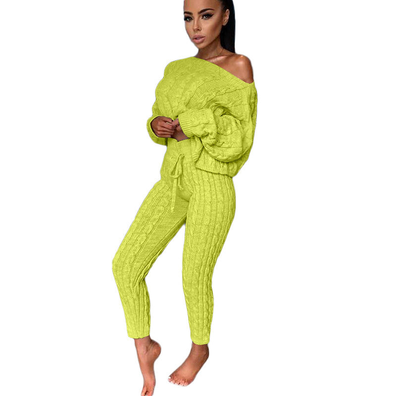 BELLA knitted two-piece set from CJ Drop AliExpress, featuring a cozy sweater and matching pants in soft knit fabric.