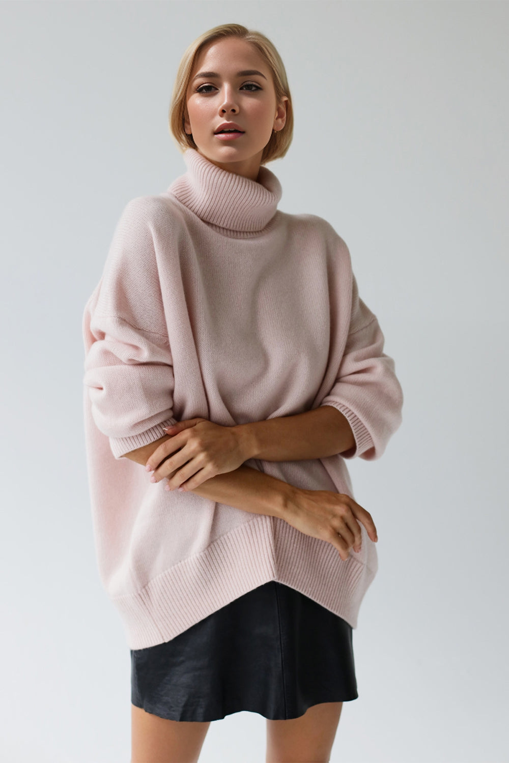 BELLA BLA turtleneck dropped shoulder long sleeve sweater in soft knit, featuring a relaxed fit and cozy style.