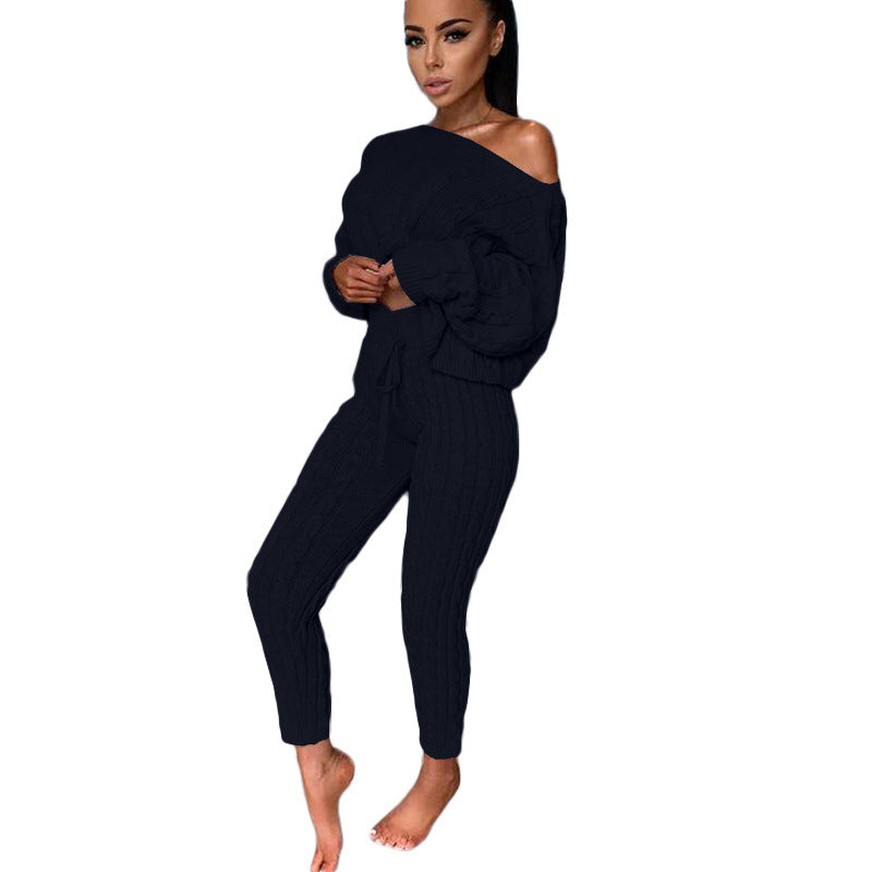 BELLA knitted two-piece set from CJ Drop AliExpress, featuring a stylish, cozy matching top and bottom in soft fabric.