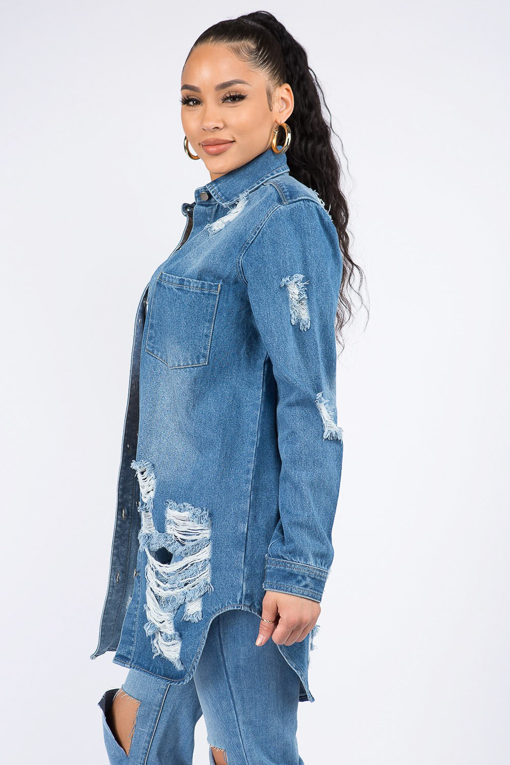 American Bazi Denim Jacket | Distressed Denim Shirt | The Puchii Shop