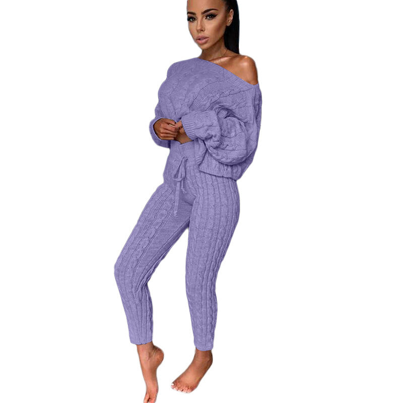 BELLA knitted two-piece set from CJ Drop Aliexpress, featuring a cozy, stylish matching top and bottom in soft knit fabric.