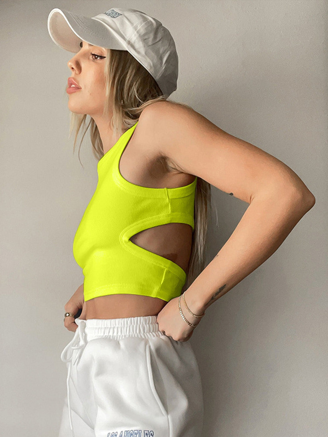 BELLA BLA trendy cutout round neck tank top, featuring a stylish design with a round neckline and cutout detail.