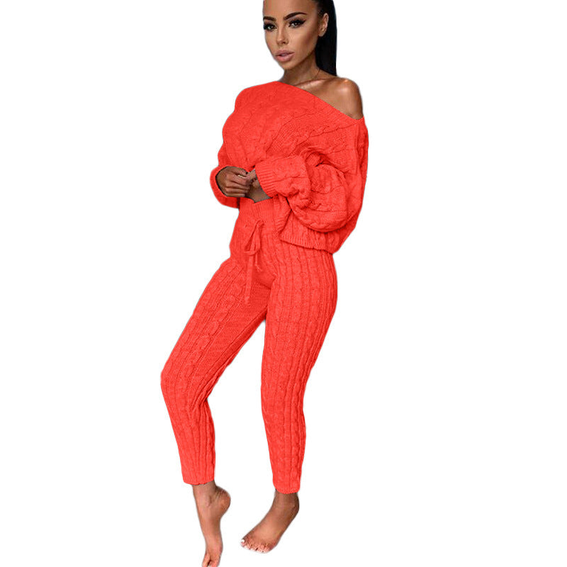 BELLA knitted two-piece set from CJ Drop AliExpress, featuring a stylish matching top and pants in cozy knit fabric.