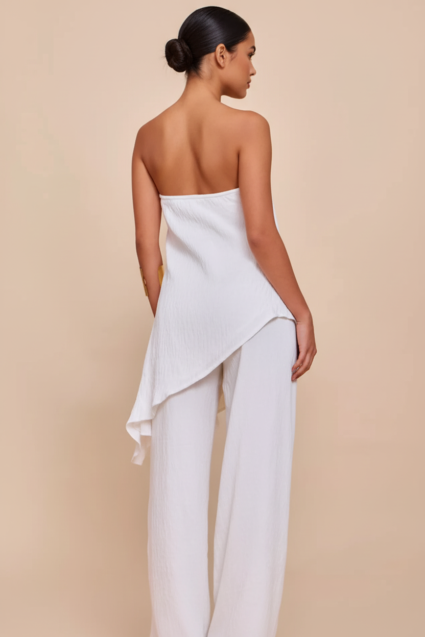 Asymmetrical Hem Tube Top and Pant Set