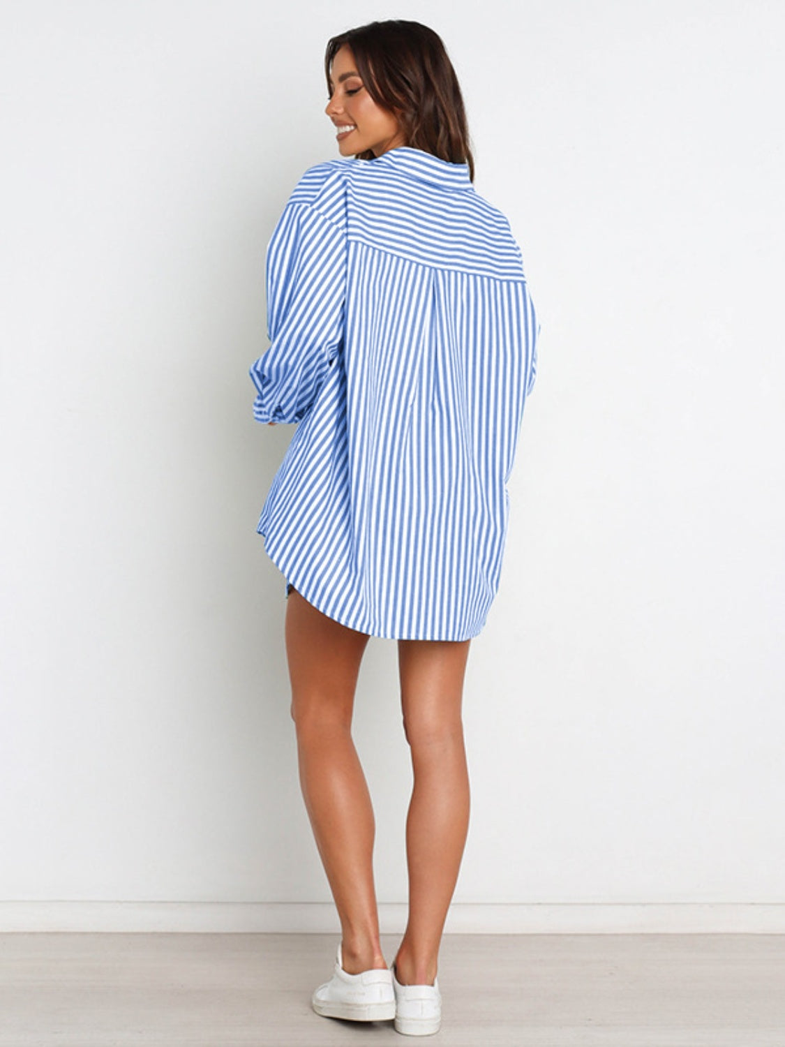 Striped dropped shoulder shirt and shorts set by BELLA, casual trendy summer outfit with blue and white stripes.