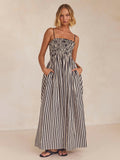 BELLA smocked striped square neck cami dress featuring lightweight fabric and a fitted bodice, perfect for casual summer wear.