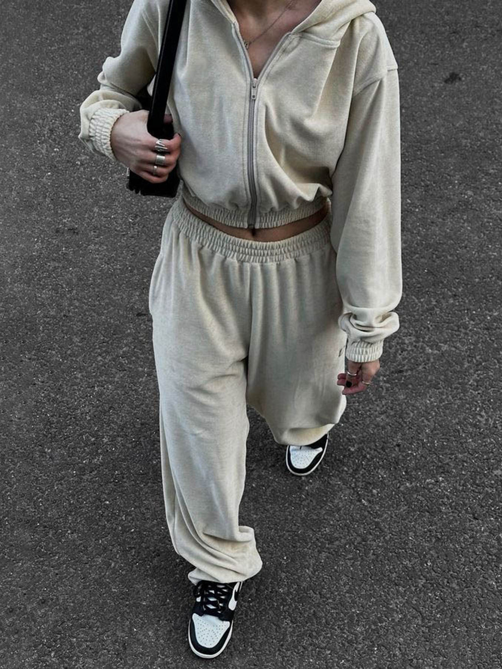 BELLA BLA Zip Up Hoodie and Pocketed Pants Set in trendy casual style, shown in a comfortable, coordinated outfit.