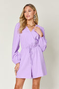 BELLA Double Take full size long sleeve romper with drawstring waist, featuring a trendy casual style and comfortable fit.