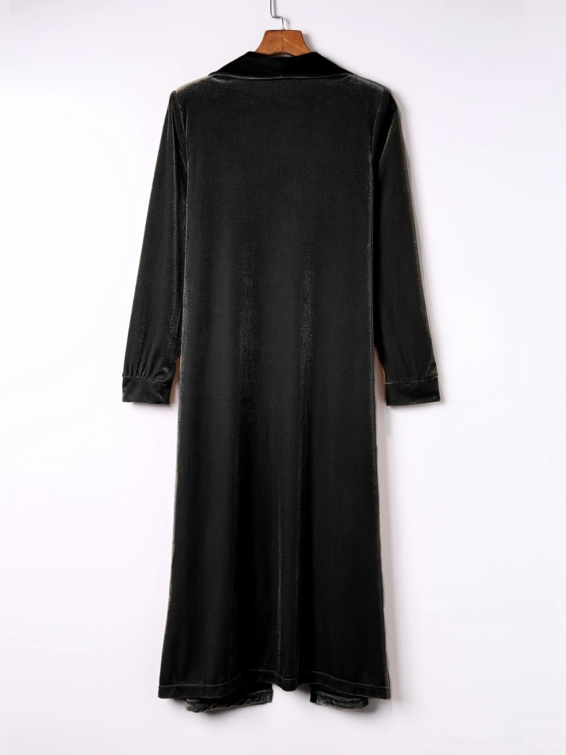 Open front long sleeve coat by BELLA BLA featuring a stylish, relaxed fit and neutral color, perfect for layered winter outfits.