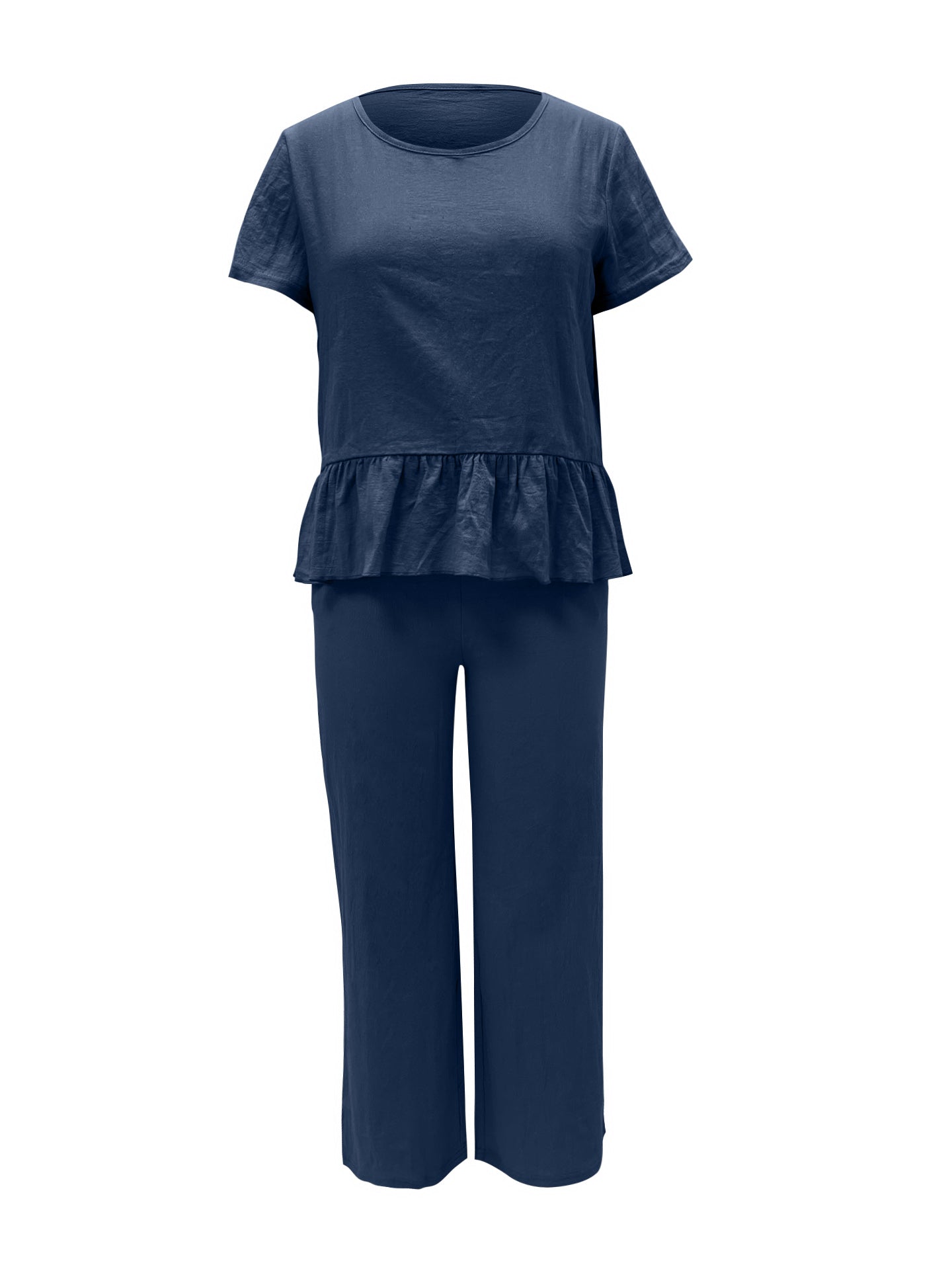 BELLA trendsi peplum round neck short sleeve top and matching pants set, stylish coordinated casual outfit.