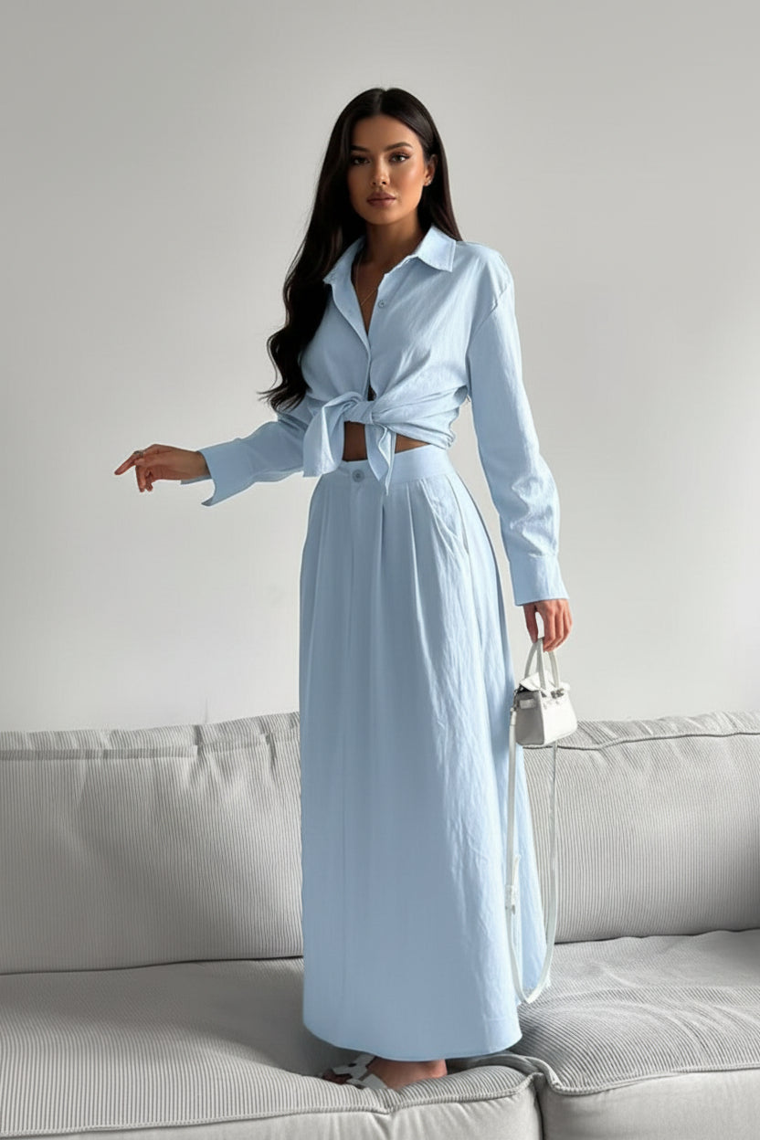 Tie-Front Shirt and Maxi Skirt Set