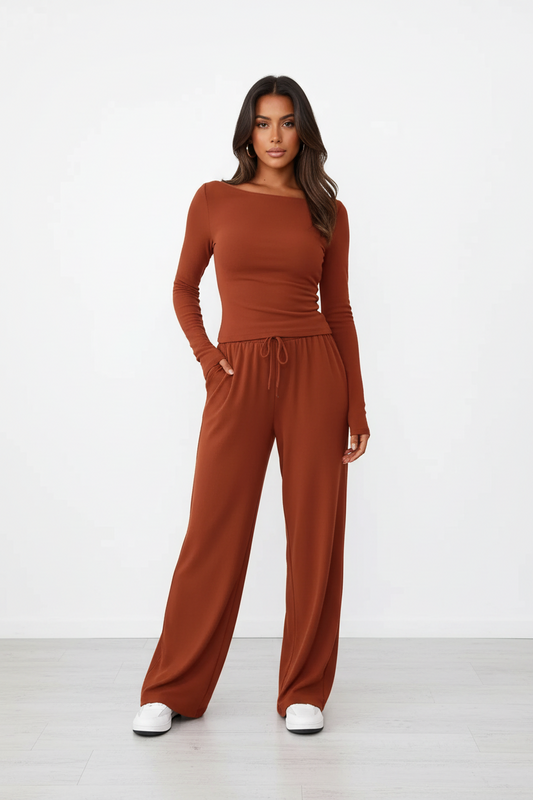 Long Sleeve Top and Wide Leg Pants Set