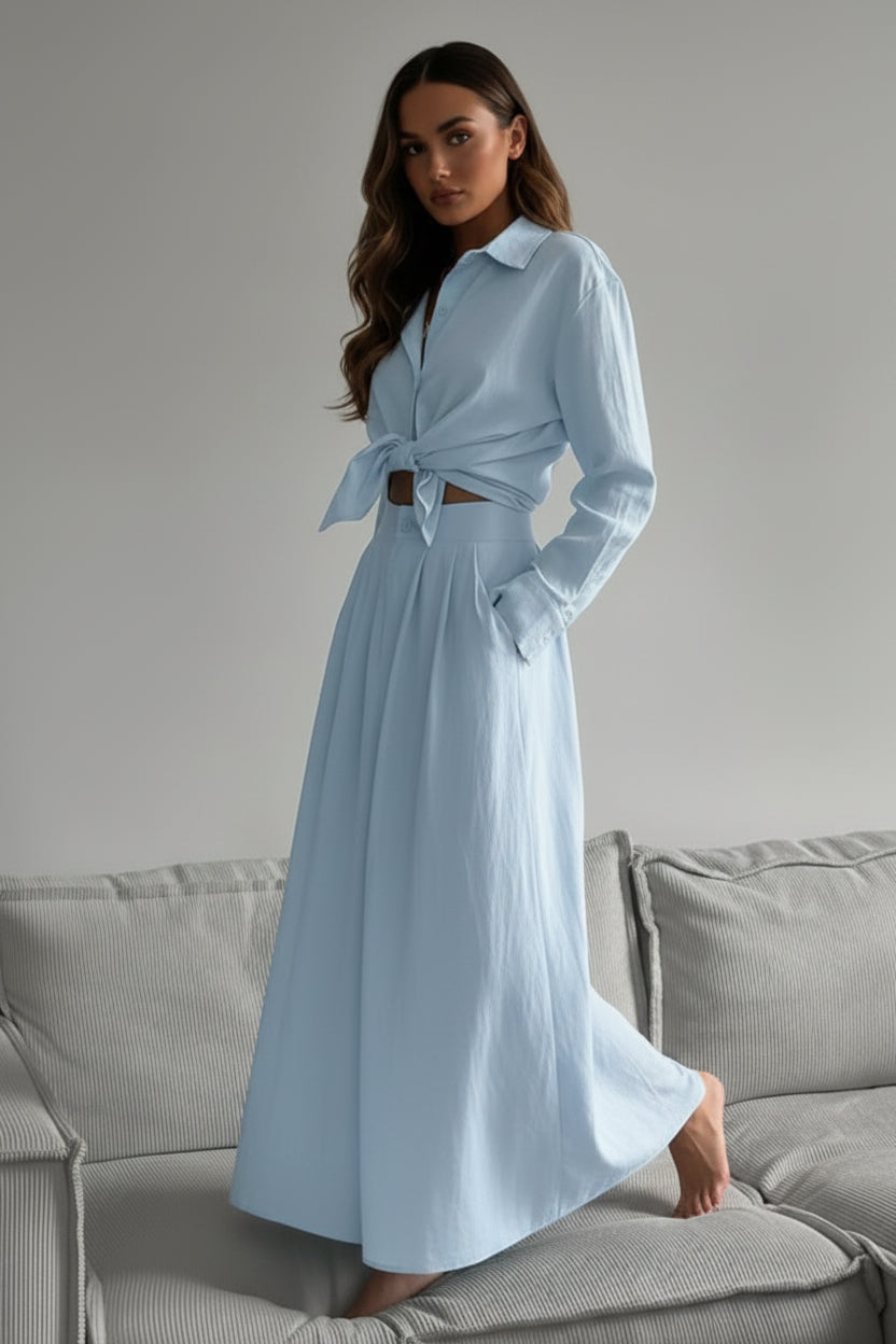 Tie-Front Shirt and Maxi Skirt Set