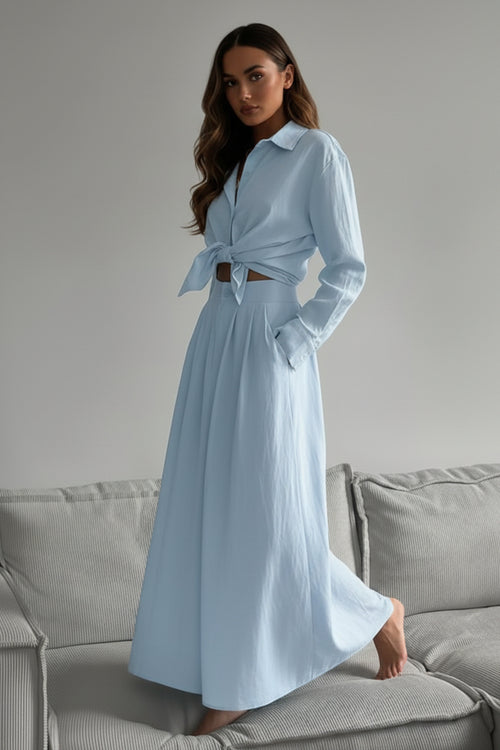 Tie-Front Shirt and Maxi Skirt Set
