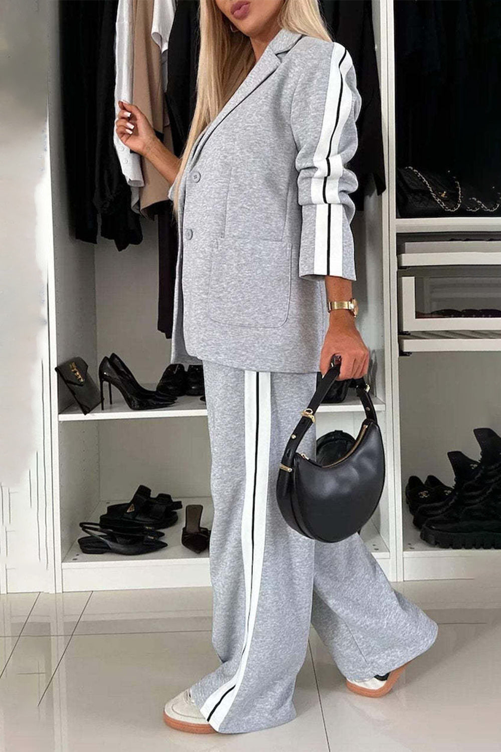 BELLA Trendsi full size contrast lapel collar top and pants set featuring a stylish, coordinated look with a tailored fit.