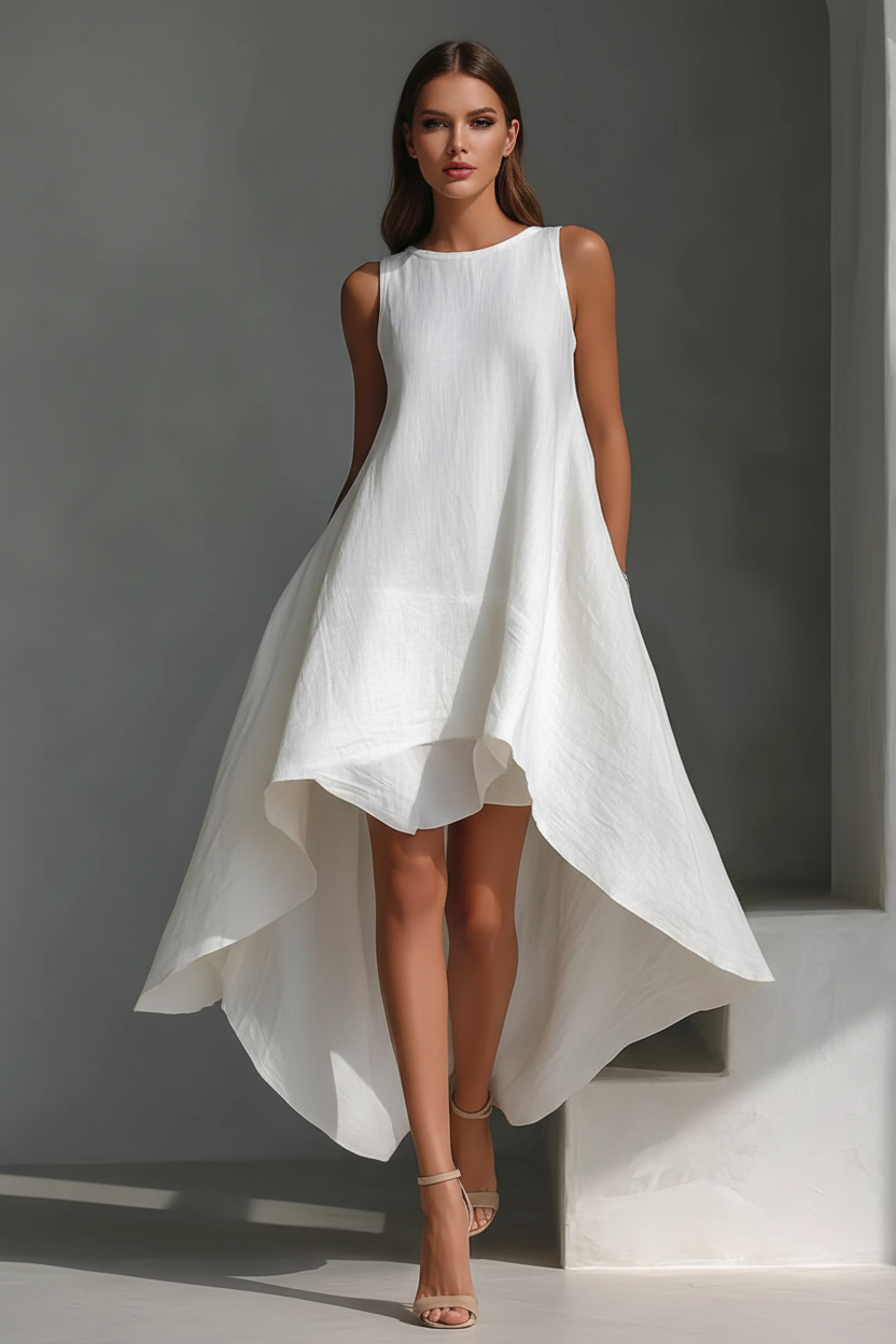 High-Low Round Neck Sleeveless Dress