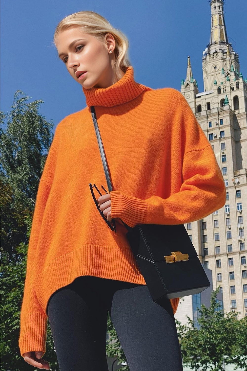 BELLA BLA dropped shoulder long sleeve turtleneck sweater featuring a cozy, fitted design with ribbed cuffs and hem.