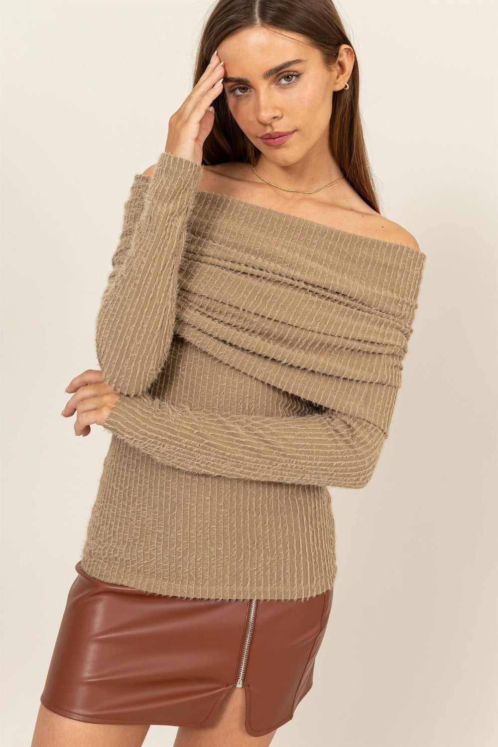 Off Shoulder Textured Knit Top